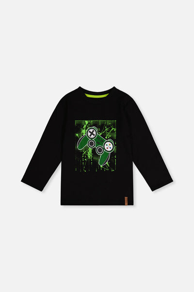 Long Sleeve T-Shirt Black And Green - J20U71_09990
