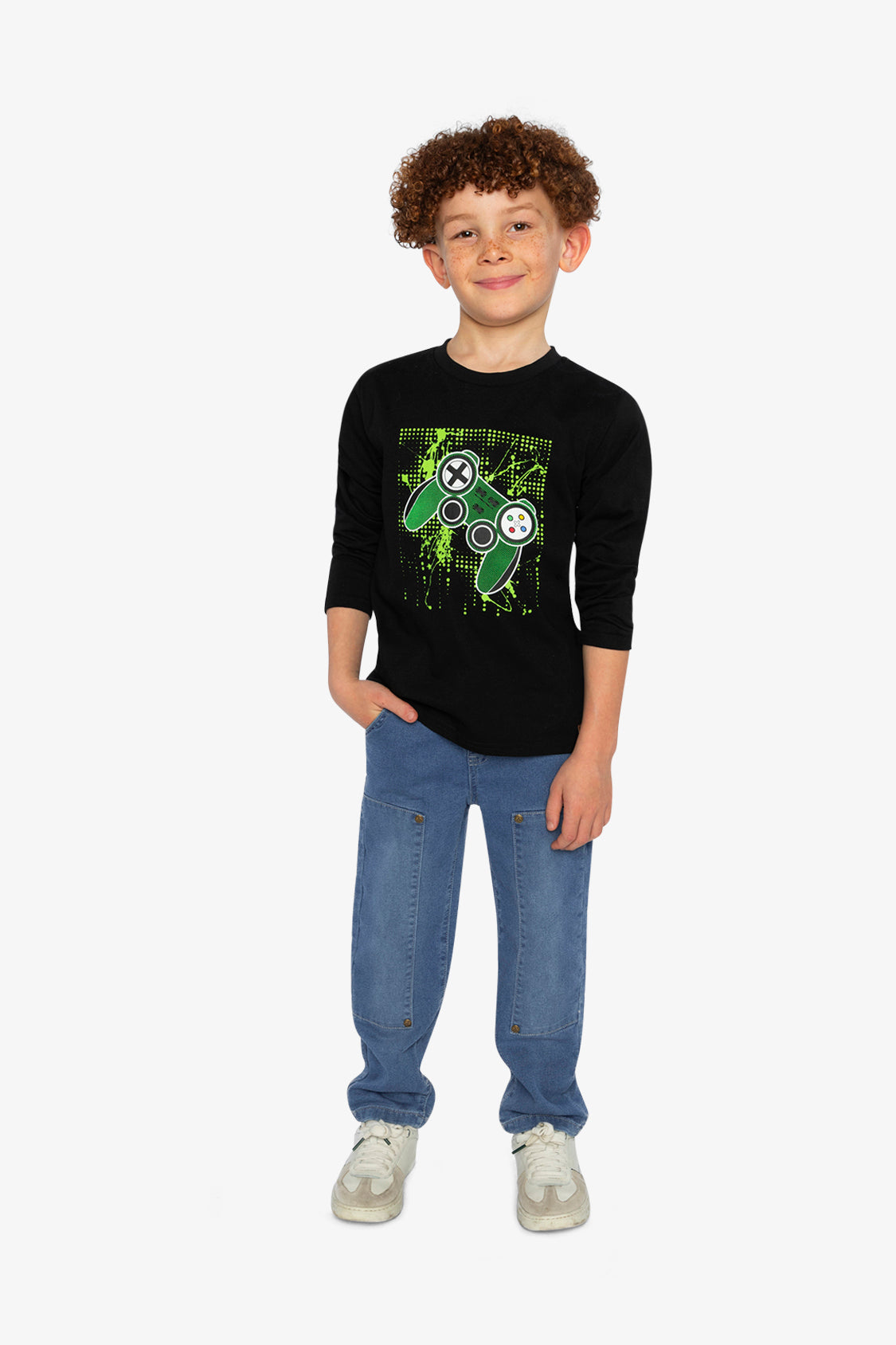 Long Sleeve T-Shirt Black And Green - J20U71_09990