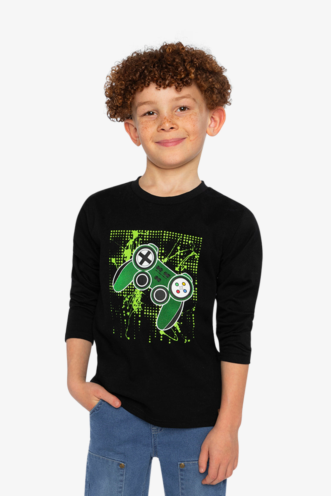 Long Sleeve T-Shirt Black And Green - J20U71_09990