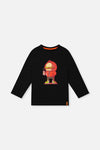 Long Sleeve Organic Cotton T-Shirt Black And Red - J20U73_09990