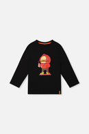 Long Sleeve Organic Cotton T-Shirt Black And Red - J20U73_09990