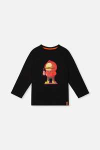 Long Sleeve Organic Cotton T-Shirt Black And Red - J20U73_09990