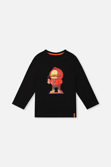 Long Sleeve Organic Cotton T-Shirt Black And Red - J20U73_09990