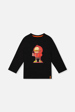 Long Sleeve Organic Cotton T-Shirt Black And Red - J20U73_09990