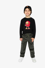 Long Sleeve Organic Cotton T-Shirt Black And Red - J20U73_09990