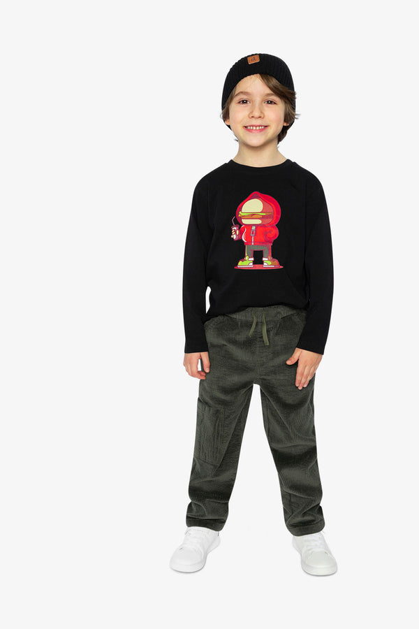Long Sleeve Organic Cotton T-Shirt Black And Red - J20U73_09990