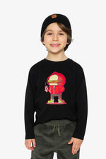 Long Sleeve Organic Cotton T-Shirt Black And Red - J20U73_09990