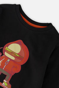 Long Sleeve Organic Cotton T-Shirt Black And Red - J20U73_09990