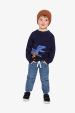 Long Sleeve Organic Cotton T-Shirt Dark Blue And Orange - J20U74_04810