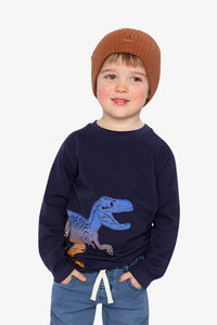 Long Sleeve Organic Cotton T-Shirt Dark Blue And Orange - J20U74_04810