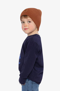 Long Sleeve Organic Cotton T-Shirt Dark Blue And Orange - J20U74_04810