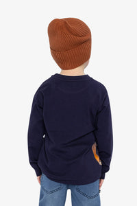 Long Sleeve Organic Cotton T-Shirt Dark Blue And Orange - J20U74_04810