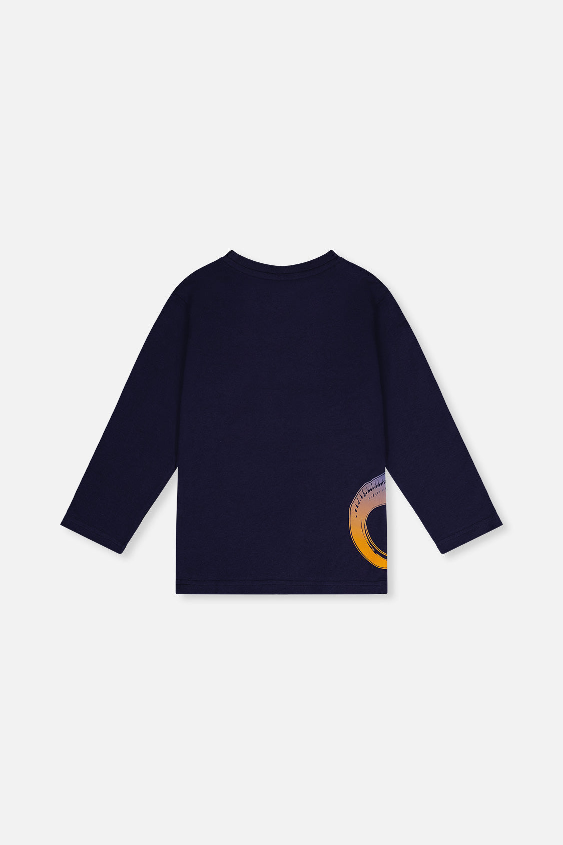 Long Sleeve Organic Cotton T-Shirt Dark Blue And Orange - J20U74_04810