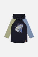 Raglan Hooded T-Shirt Dark Blue And Green - J20U75_04810