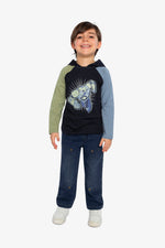 Raglan Hooded T-Shirt Dark Blue And Green - J20U75_04810