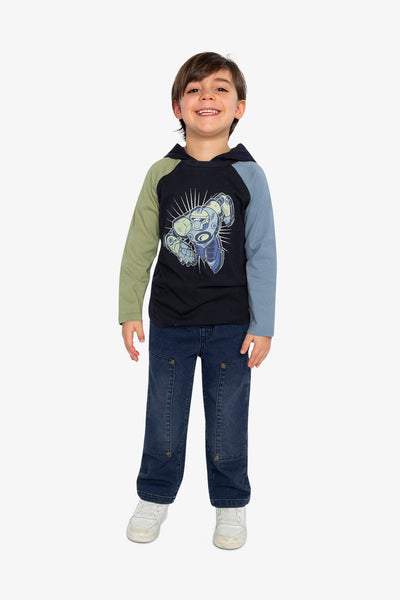 Raglan Hooded T-Shirt Dark Blue And Green - J20U75_04810