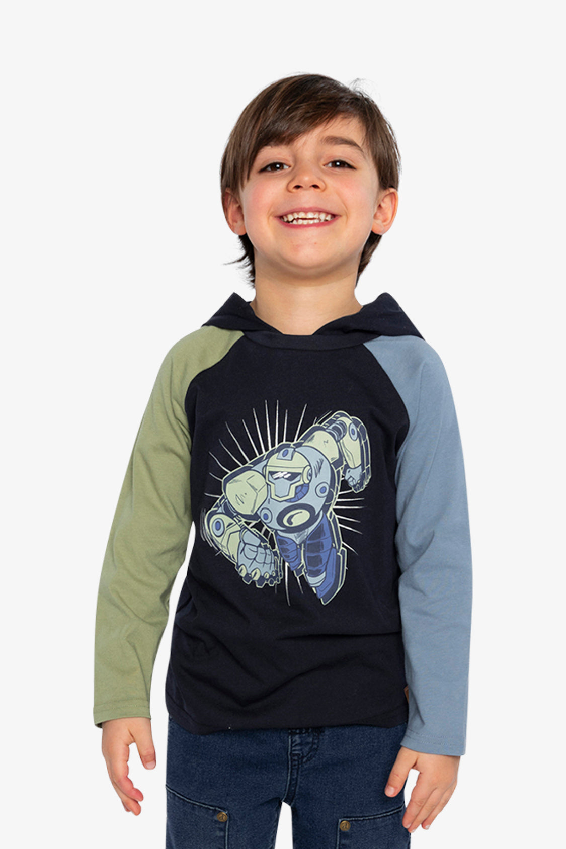 Raglan Hooded T-Shirt Dark Blue And Green - J20U75_04810