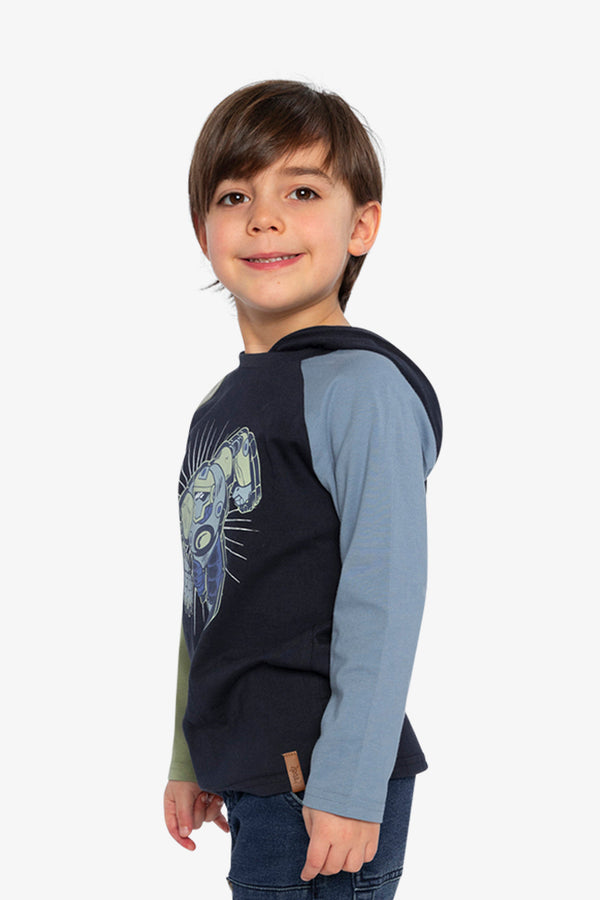 Raglan Hooded T-Shirt Dark Blue And Green - J20U75_04810