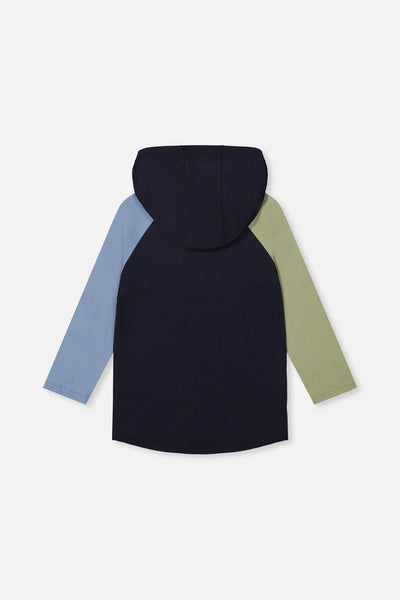 Raglan Hooded T-Shirt Dark Blue And Green - J20U75_04810