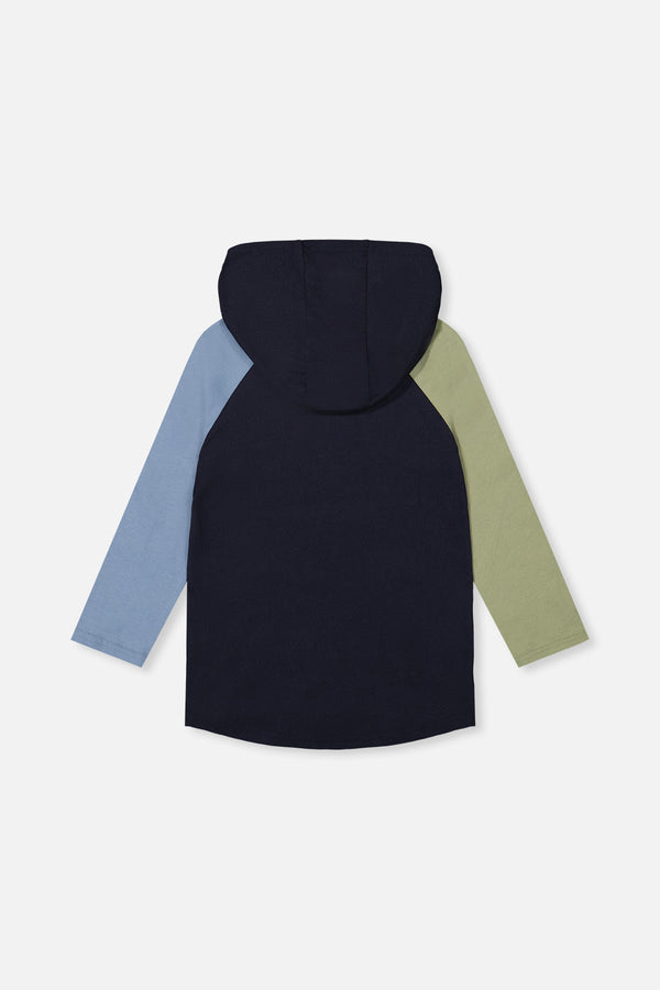 Raglan Hooded T-Shirt Dark Blue And Green - J20U75_04810