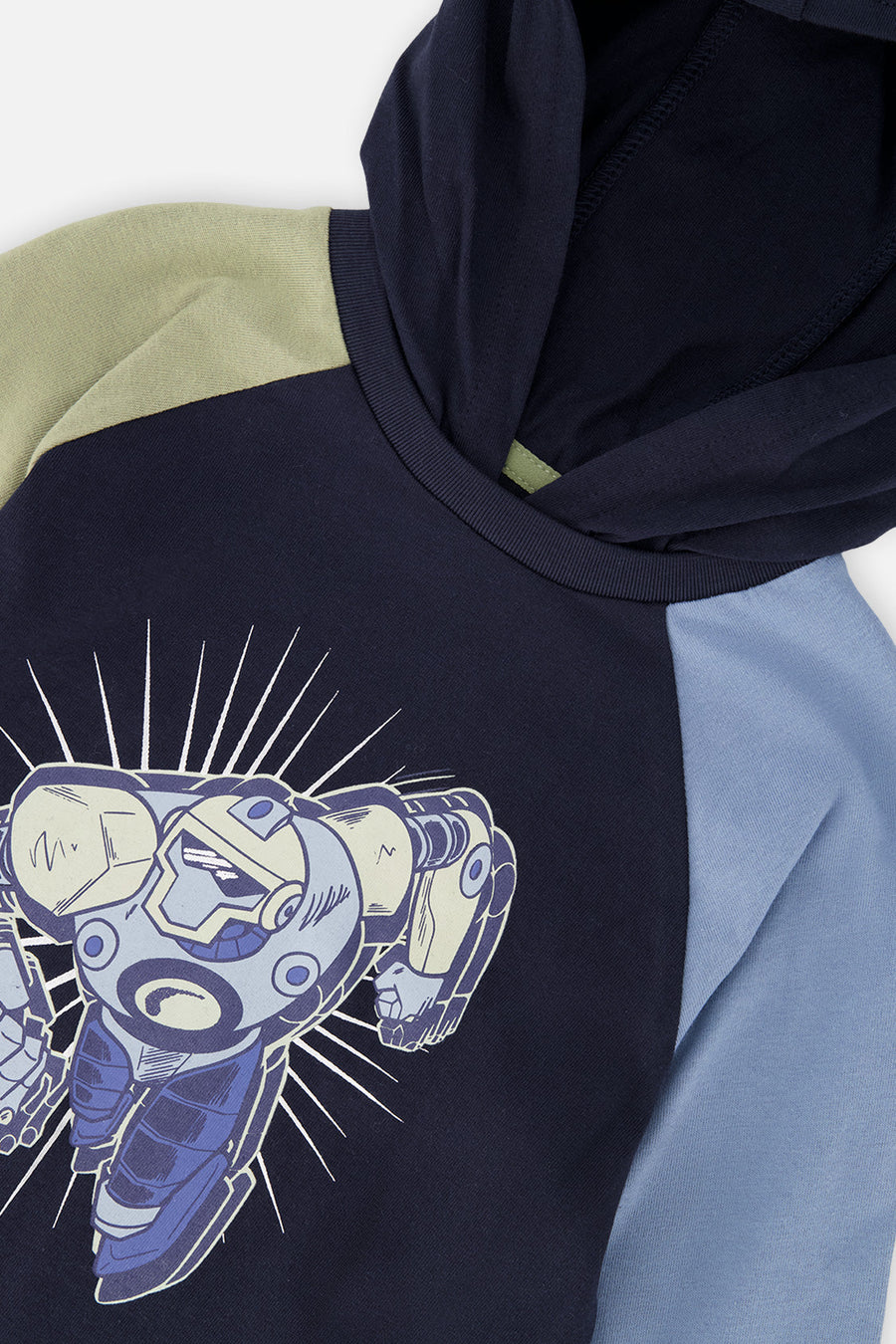 Raglan Hooded T-Shirt Dark Blue And Green - J20U75_04810