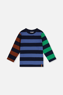 Large Striped Long Sleeve T-Shirt Blue, Green And Brown - J20U76_2J261