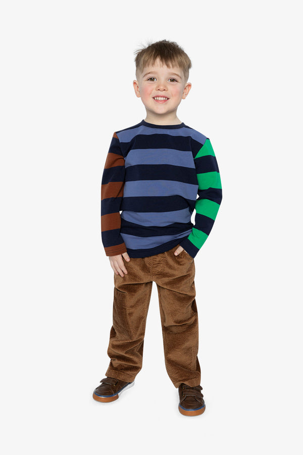 Large Striped Long Sleeve T-Shirt Blue, Green And Brown - J20U76_2J261