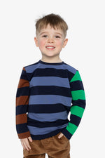 Large Striped Long Sleeve T-Shirt Blue, Green And Brown - J20U76_2J261