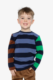 Large Striped Long Sleeve T-Shirt Blue, Green And Brown - J20U76_2J261
