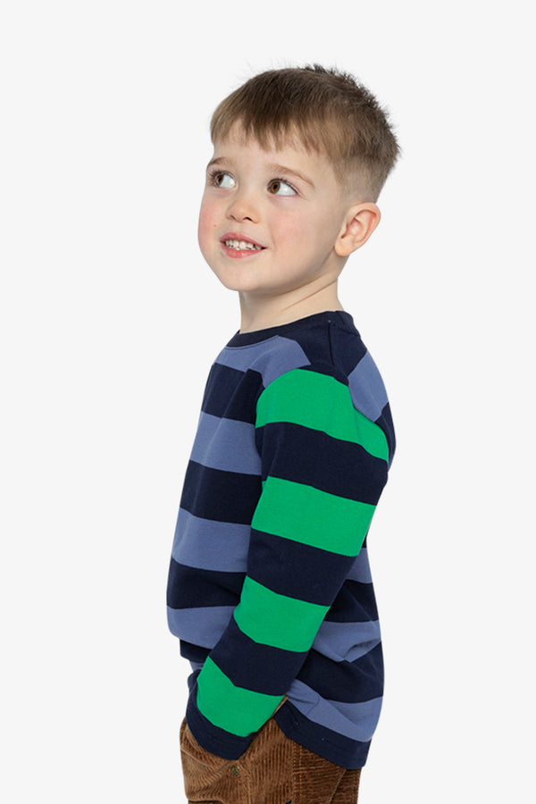 Large Striped Long Sleeve T-Shirt Blue, Green And Brown - J20U76_2J261