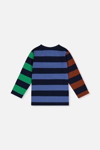 Large Striped Long Sleeve T-Shirt Blue, Green And Brown - J20U76_2J261