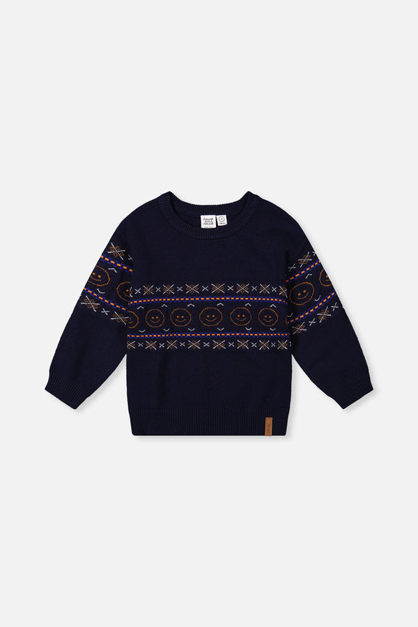 Jacquard Sweater Dark Blue - J20UT77_04810