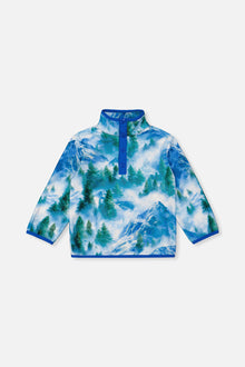 Veste mi-saison en polaire à enfiler bleu imprimé montagnes