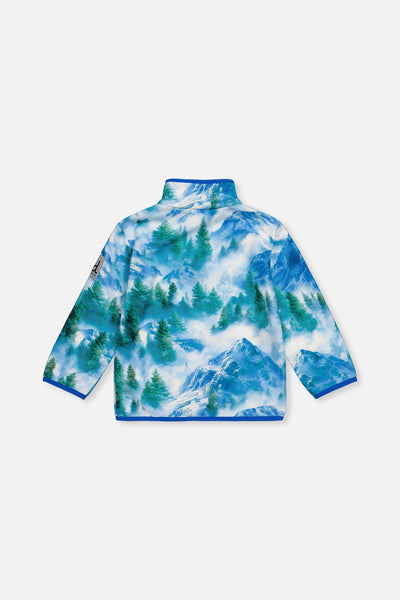 Mid-Season Plush Pop-Over Polar Jacket Blue Mountain Print