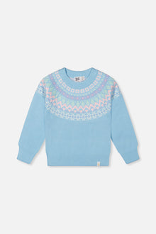 Strickpullover mit nordischem Jacquard-Muster in Hellblau