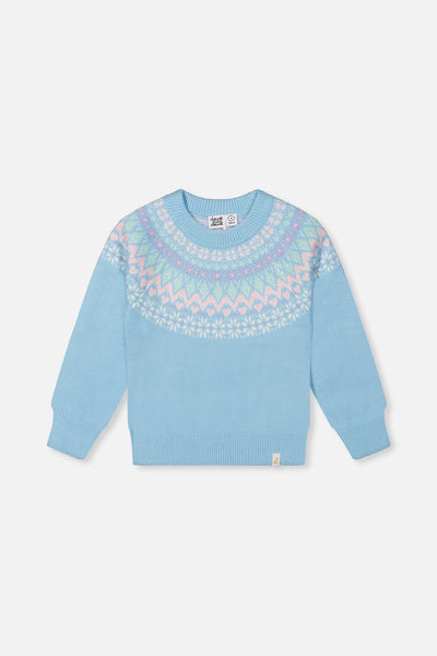 Knit Sweater With Nordic Jacquard Light Blue