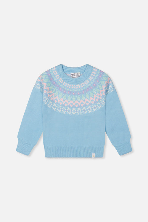 Strickpullover mit nordischem Jacquard-Muster in Hellblau
