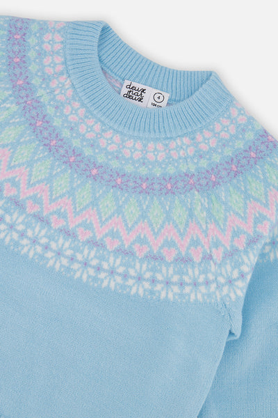 Knit Sweater With Nordic Jacquard Light Blue