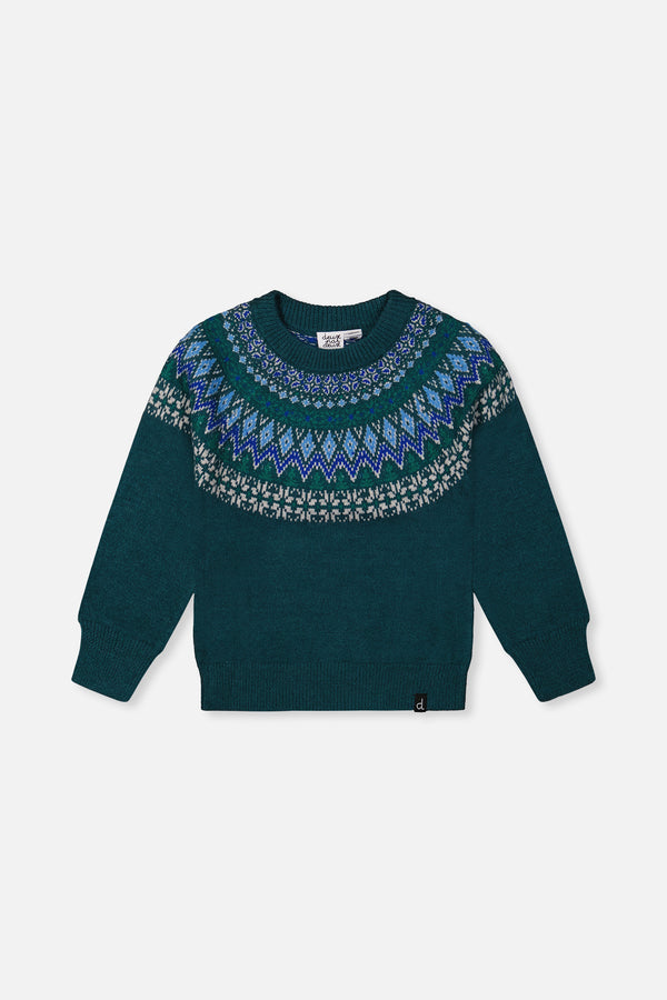 Knit Sweater With Nordic Jacquard Dark Green