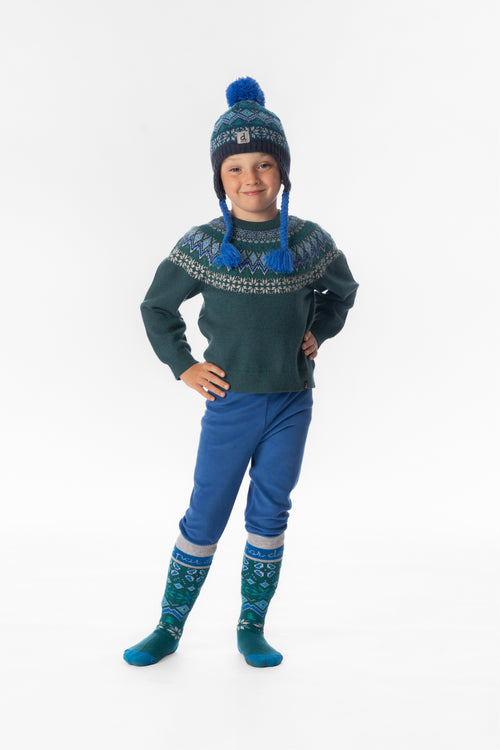 Strickpullover mit nordischem Jacquardmuster, Dunkelgrün