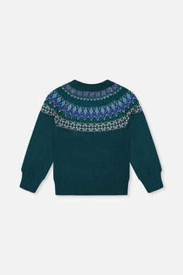 Strickpullover mit nordischem Jacquardmuster, Dunkelgrün