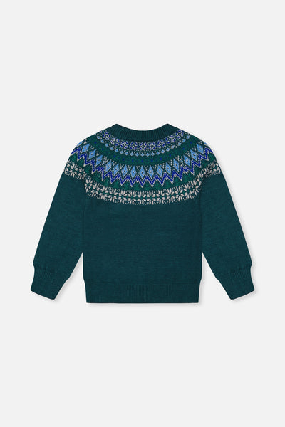 Knit Sweater With Nordic Jacquard Dark Green