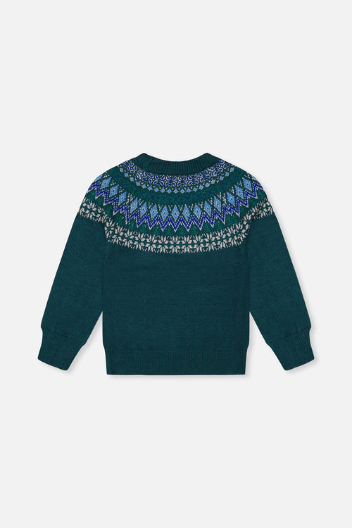 Strickpullover mit nordischem Jacquardmuster, Dunkelgrün