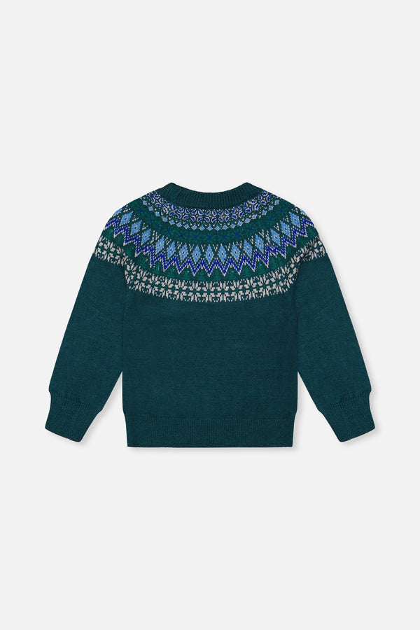 Knit Sweater With Nordic Jacquard Dark Green