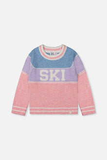 Sweater With Ski Jacquard Light Blue And Light Pink