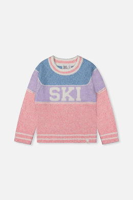 Sweater With Ski Jacquard Light Blue And Light Pink