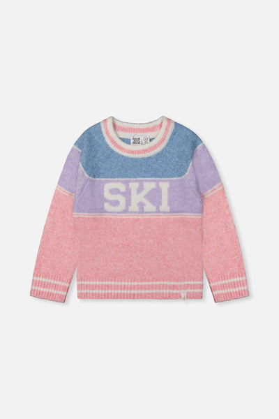 Sweater With Ski Jacquard Light Blue And Light Pink