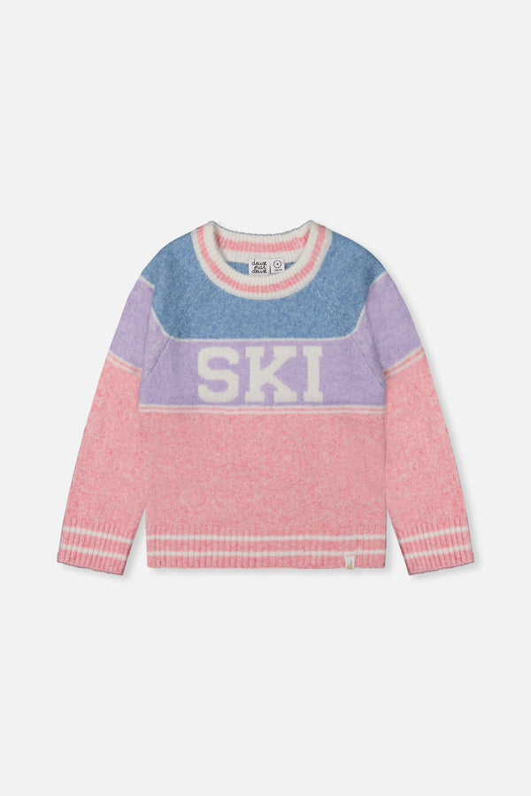 Sweater With Ski Jacquard Light Blue And Light Pink