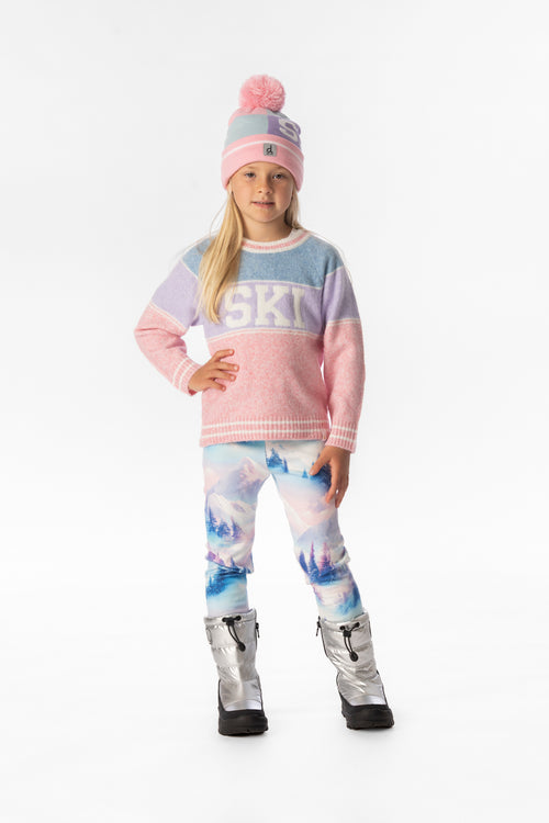 Pull en tricot avec jacquard SKI bleu clair et rose clair