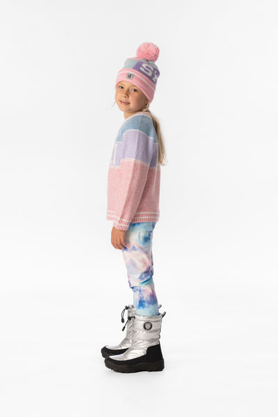 Pull en tricot avec jacquard SKI bleu clair et rose clair